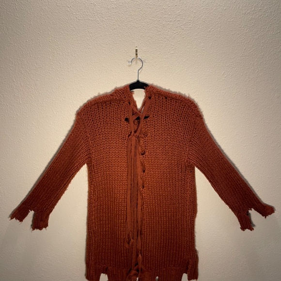 Distressed, Burnt Red, Adjustable Corset Back Lacing, Oversized Sweater/Dress - Picture 5 of 7